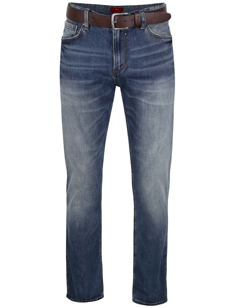 Modré pánské vyšisované džíny s páskem s.Oliver