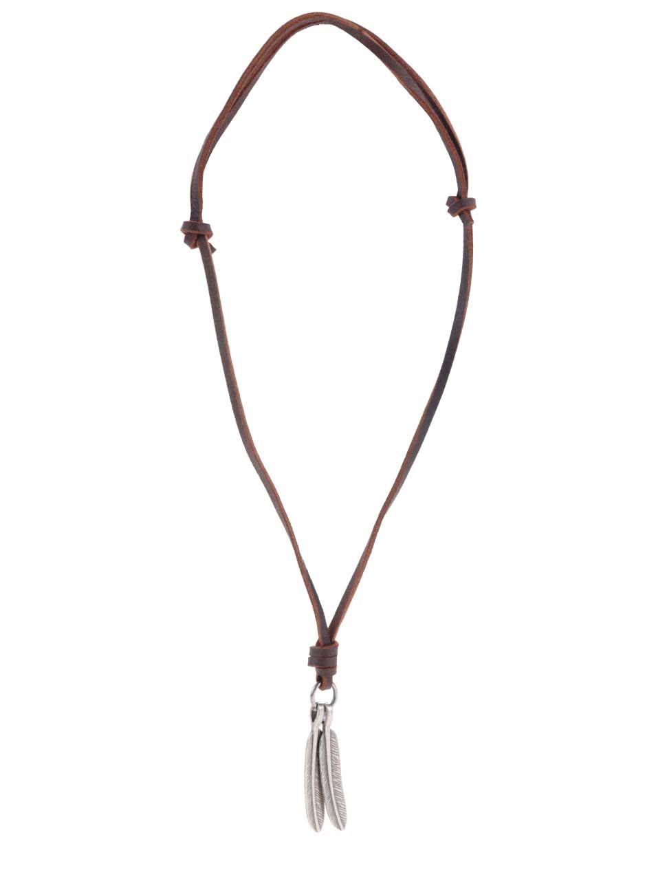 Hnědý pánský kožený náhrdelník s peříčky Lucleon Feather
