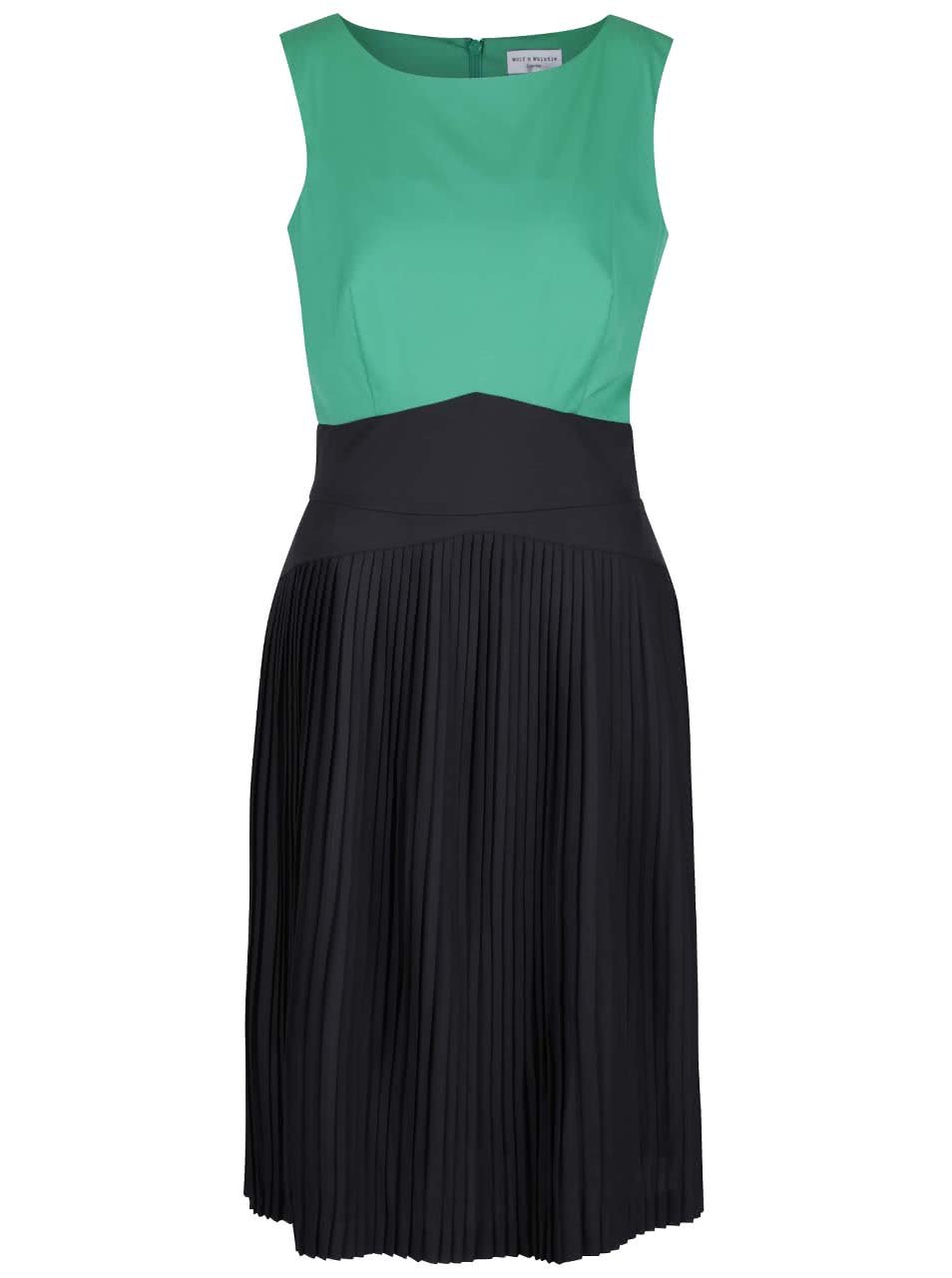 Zeleno-černé šaty s plisovanou sukní Wolf & Whistle