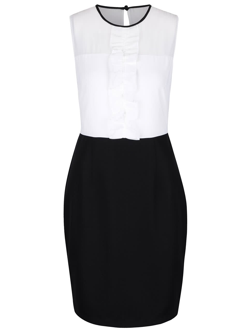 Bílo-černé pouzdrové šaty s volánkem Dorothy Perkins