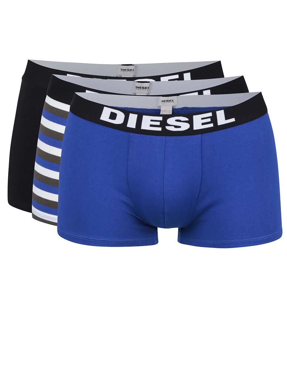 Sada tří boxerek v modré, černé a modro-krémové barvě Diesel