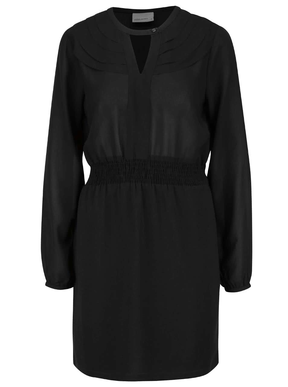 Černé šaty s dlouhým rukávem a knoflíkem v dekoltu Vero Moda Lova