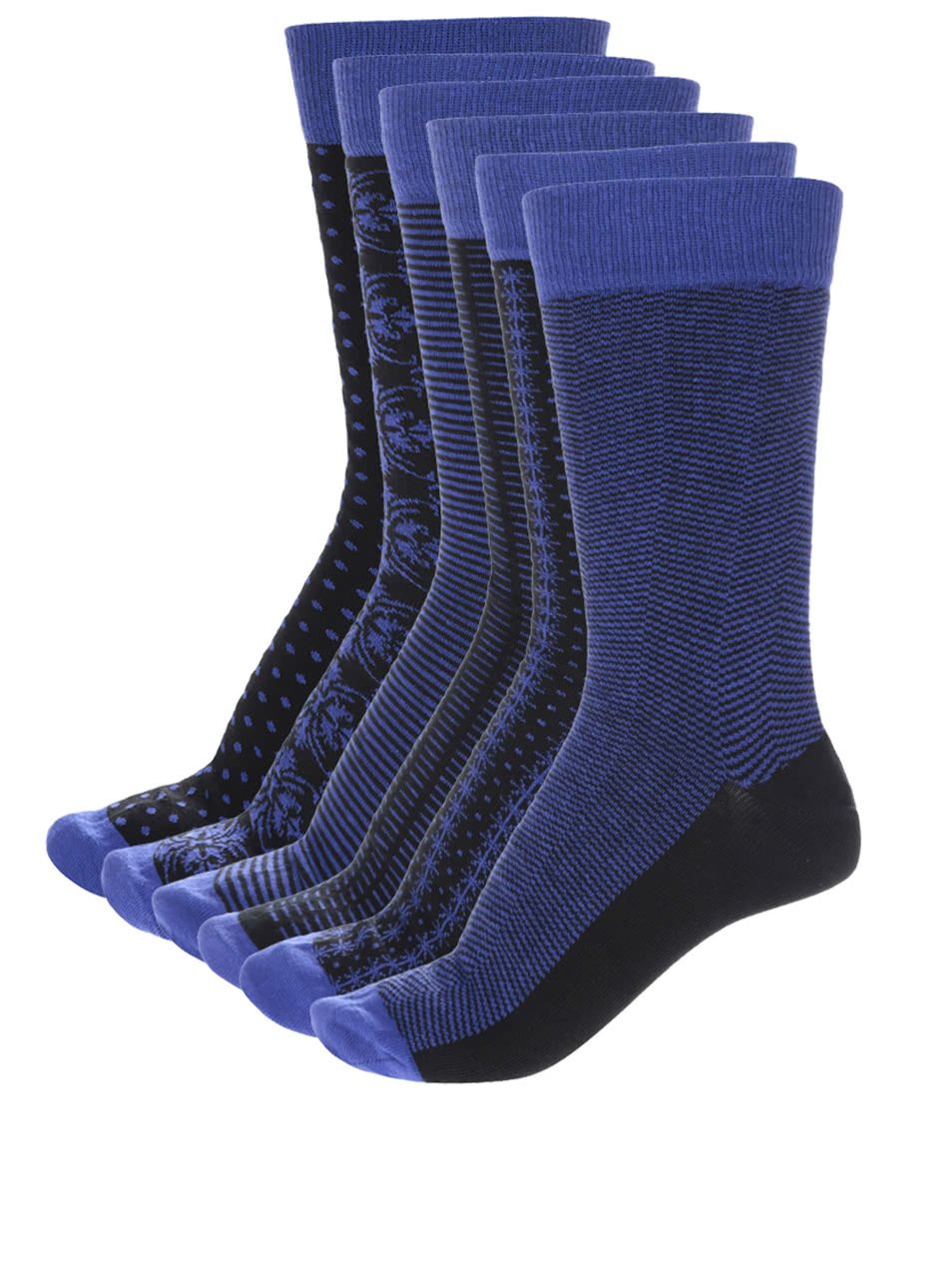 Sada šesti pánských černo-modrých vzorovaných ponožek Oddsocks Suit