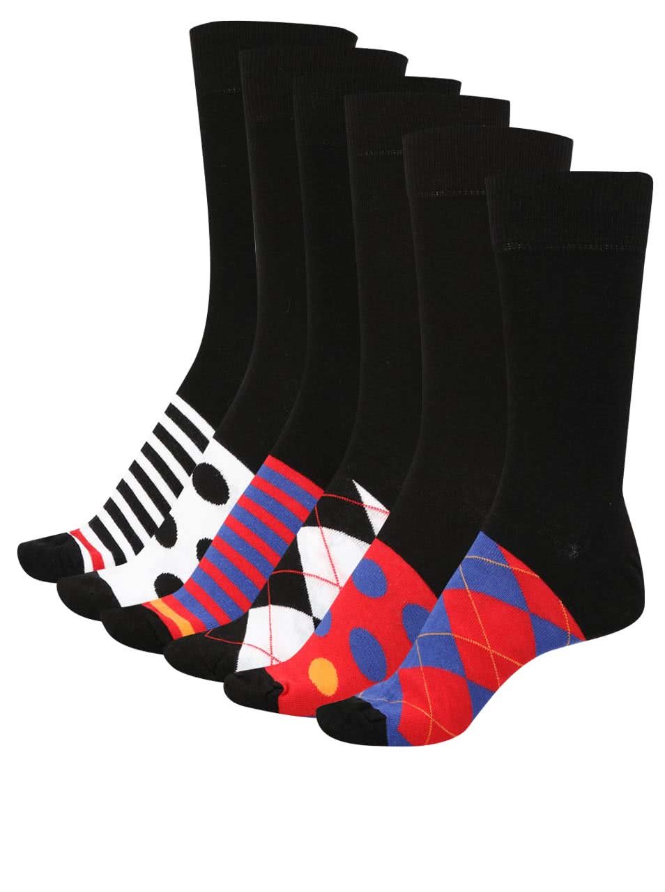 Sada šesti černých pánských vzorovaných ponožek Oddsocks