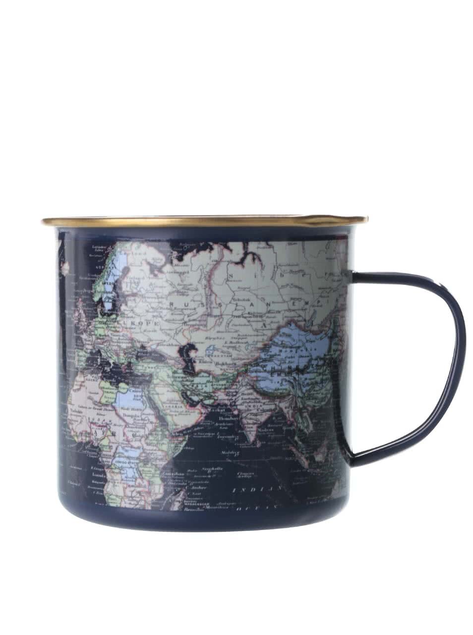 Tmavě modrý plechový hrnek s mapou světa Gift Republic