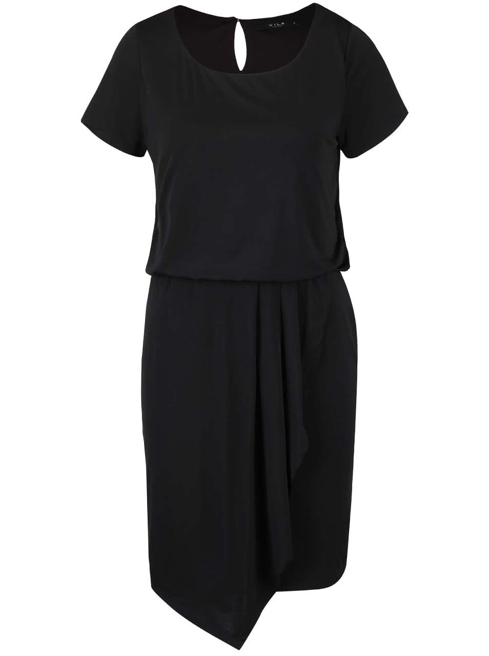 Černé šaty se stažením v pase a překládanou sukní VILA Palli