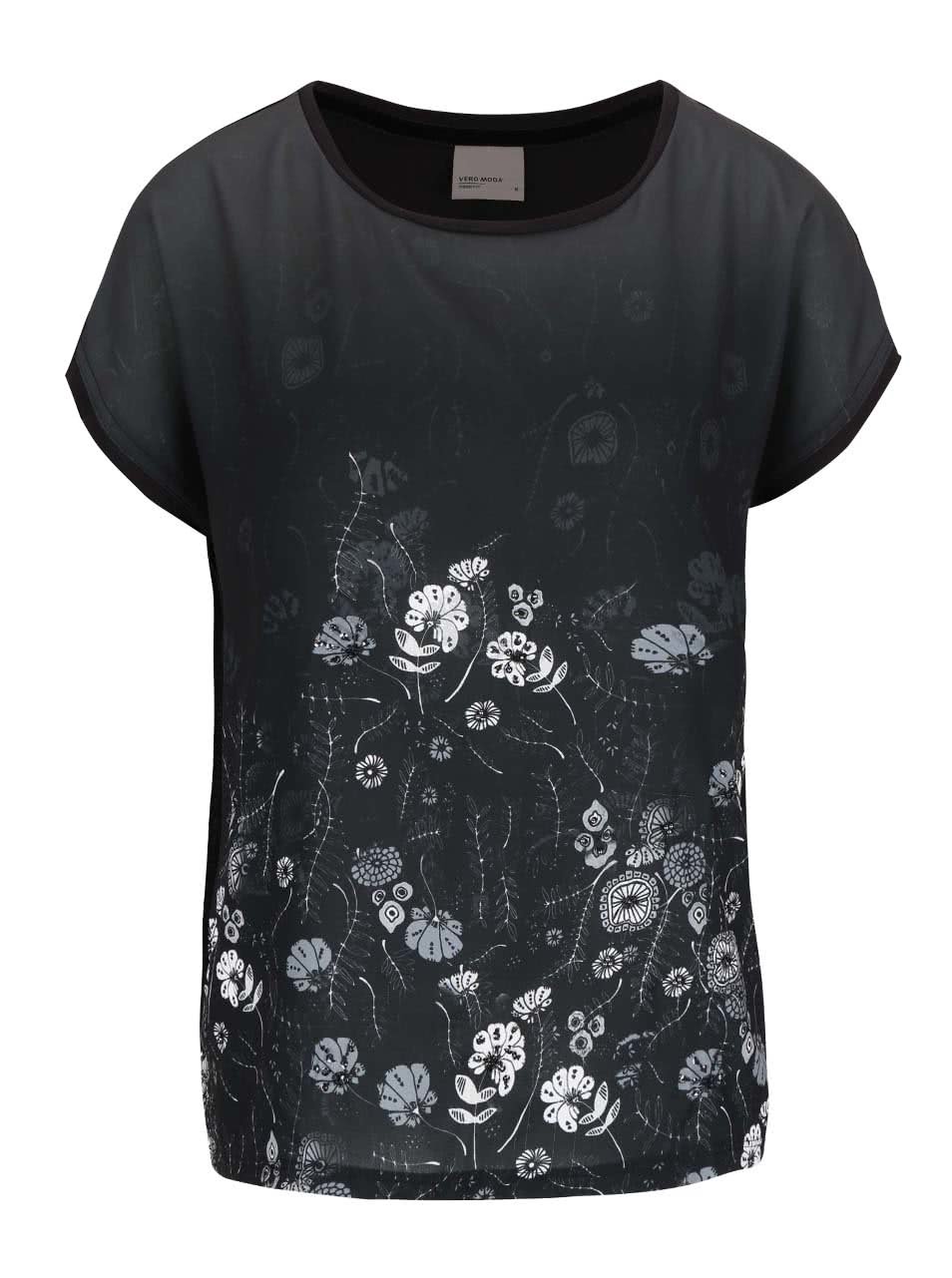 Černé tričko s potiskem květin Vero Moda Sia