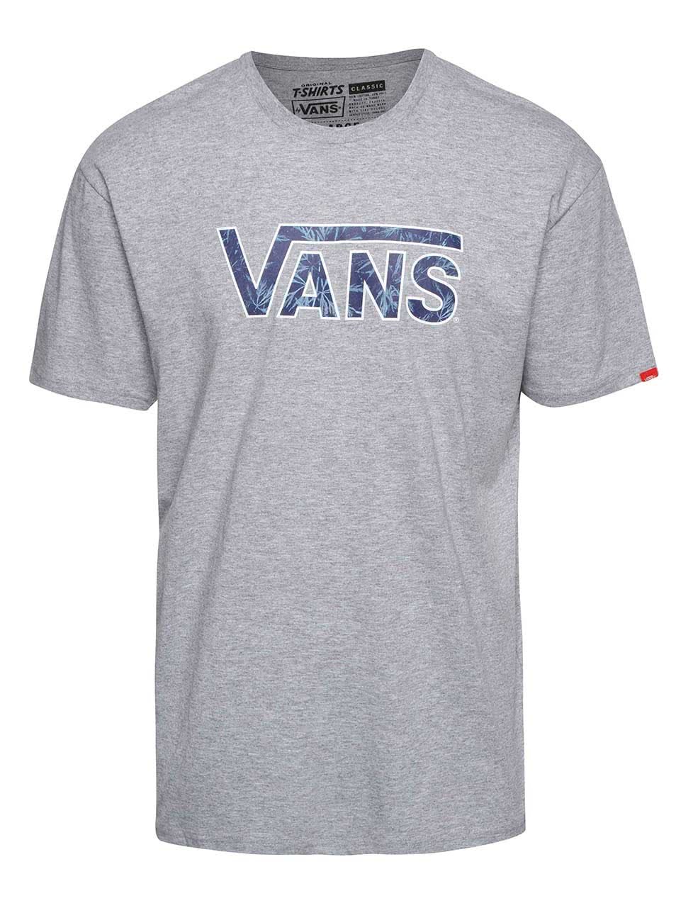 Šedé žíhané pánské triko s potiskem Vans Classic