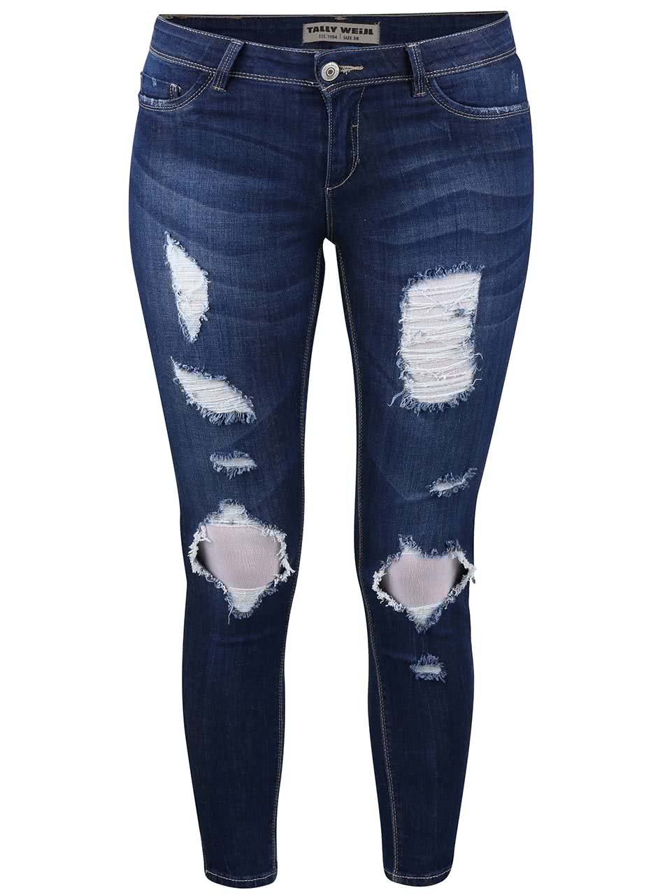 Tmavě modré skinny džíny s roztrhaným efektem TALLY WEiJL