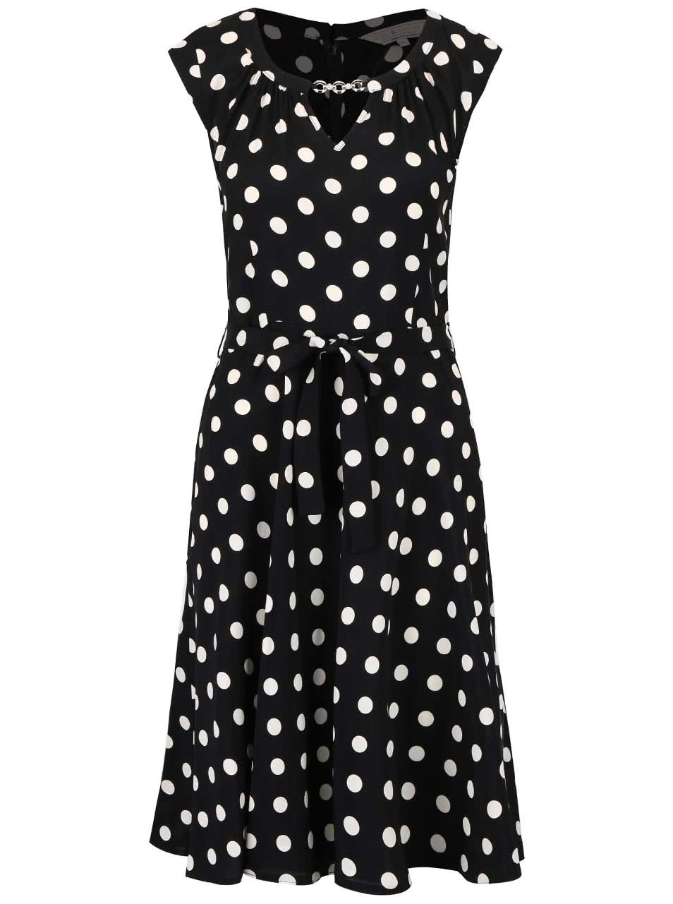 Černé šaty s bílými puntíky a ozdobou Dorothy Perkins