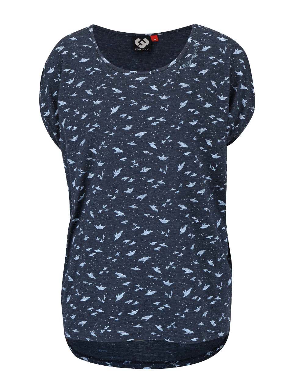 Tmavě modré žíhané dámské oversized tričko se vzorem Ragwear Hipe