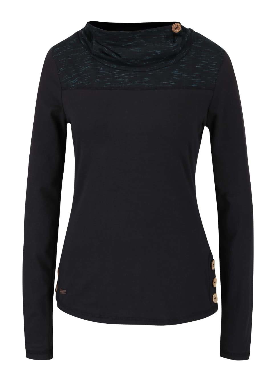 Tyrkysovo-černé dámské tričko s límcem a dlouhým rukávem Ragwear Willow