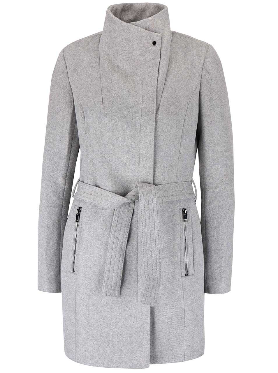 Světle šedý žíhaný kabát s páskem Vero Moda Call