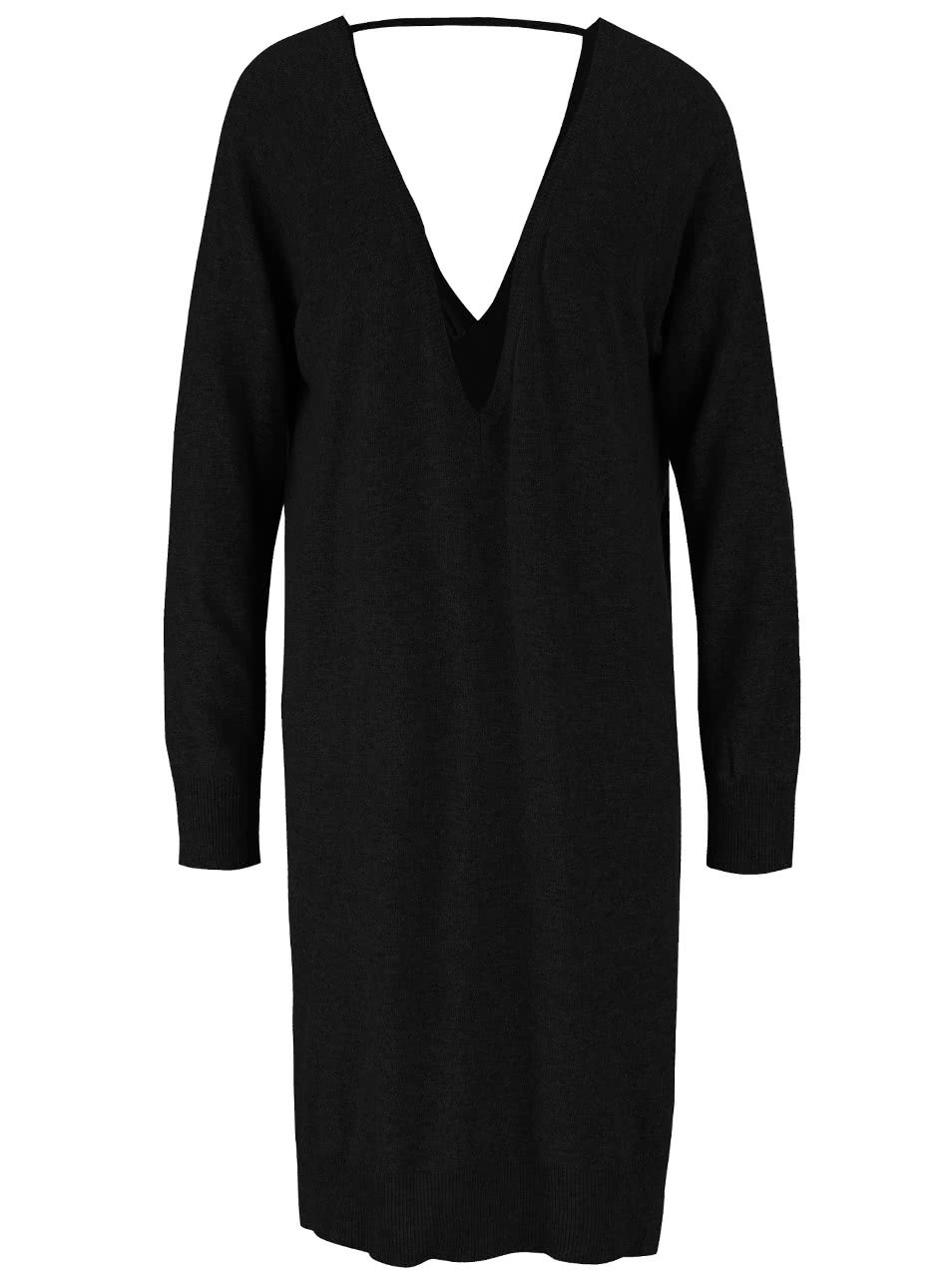 Černé svetrové volnější šaty s véčkovým výstřihem Noisy May Mena