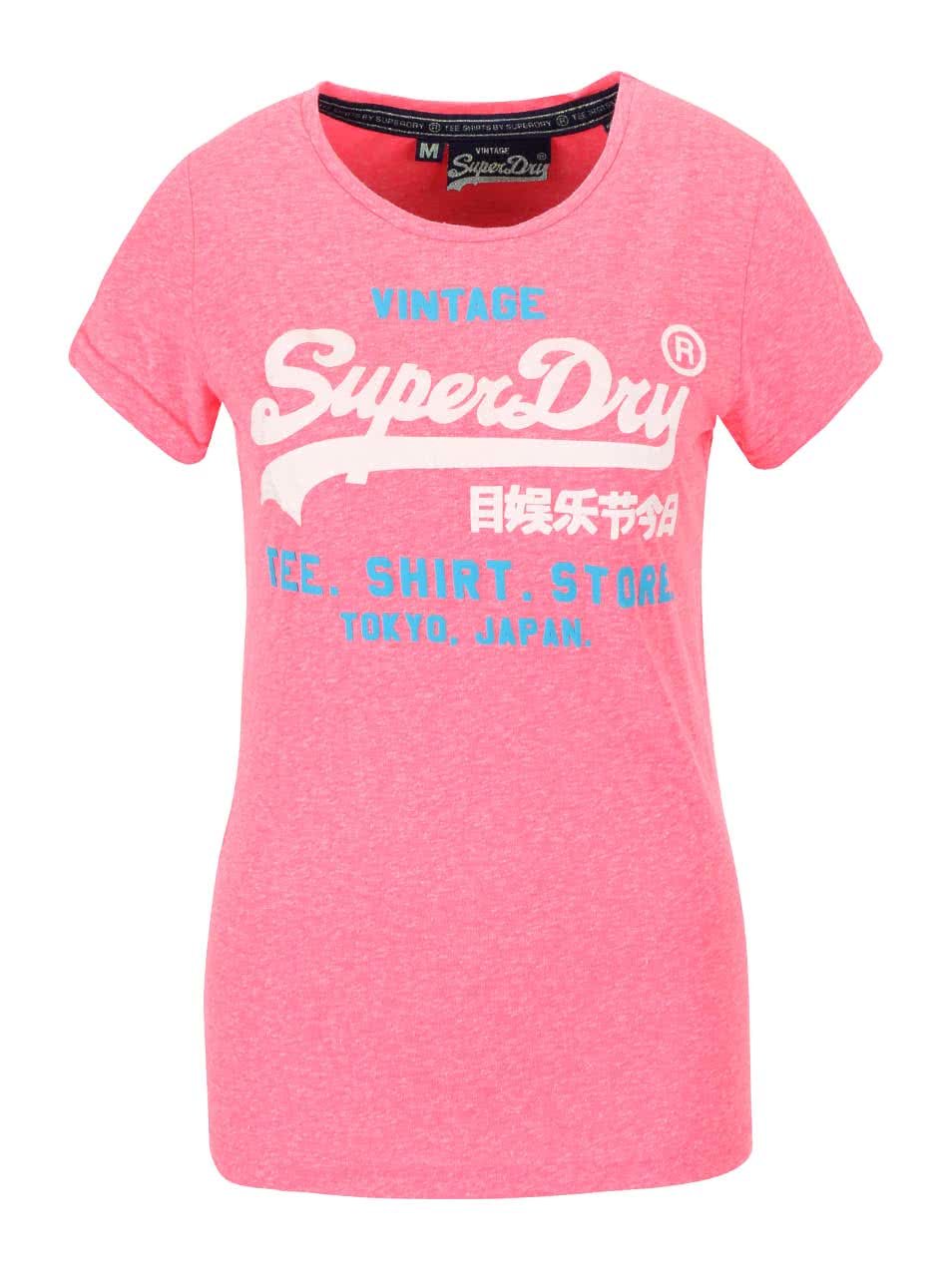 Růžové dámské žíhané tričko s nápisem Superdry