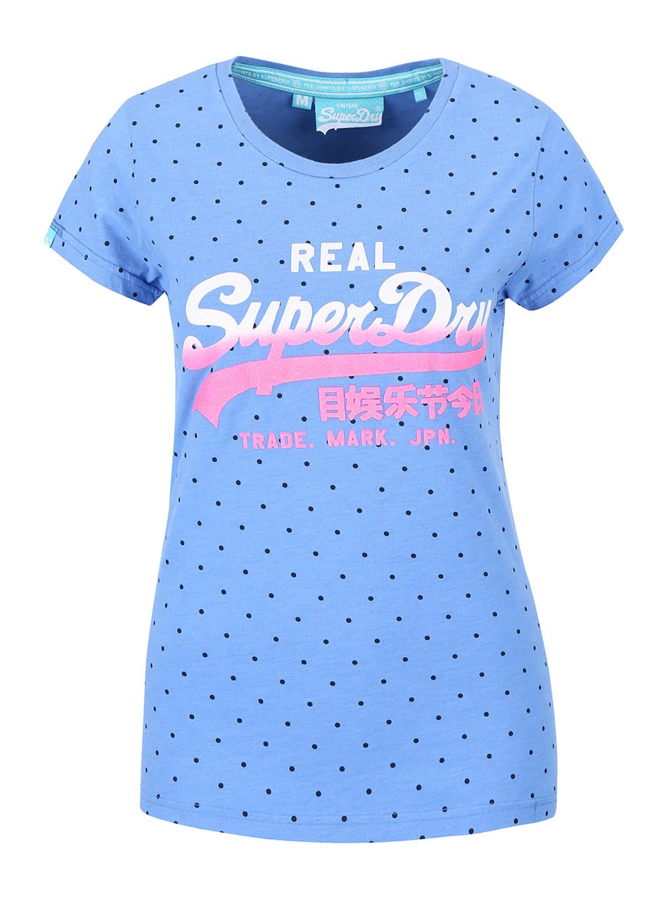 Modré dámské puntíkované tričko s potiskem Superdry
