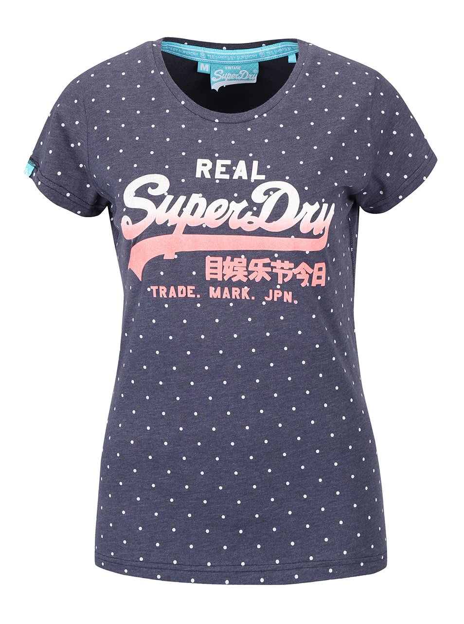 Tmavě modré dámské puntíkované tričko s potiskem Superdry