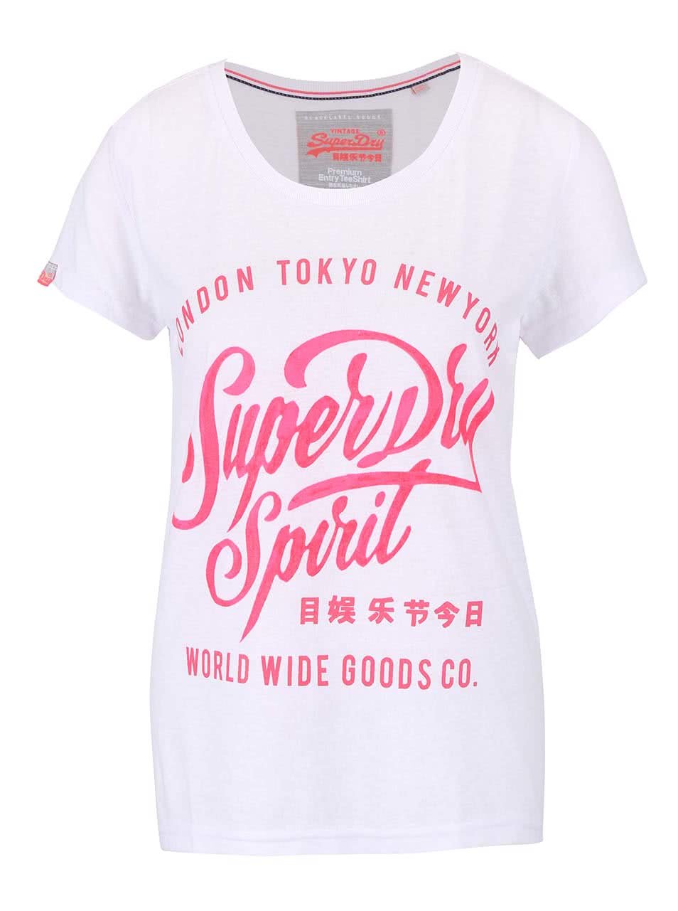 Bílé dámské tričko s růžovým potiskem Superdry