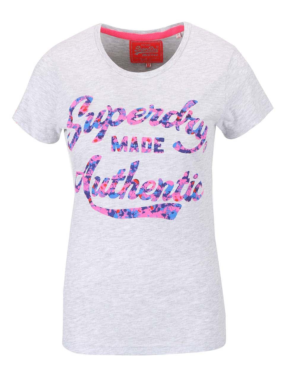 Světle šedé dámské tričko s nápisem Superdry
