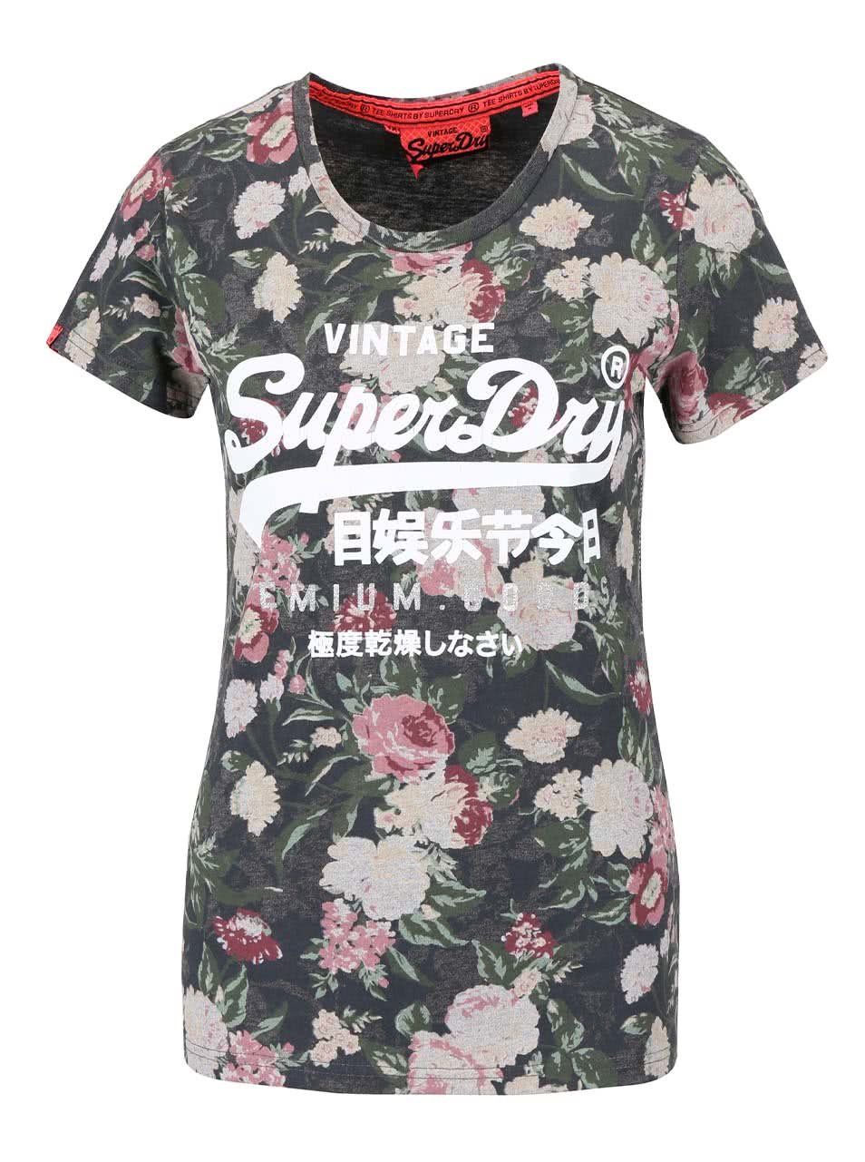 Zelené dámské květované tričko s nápisem Superdry