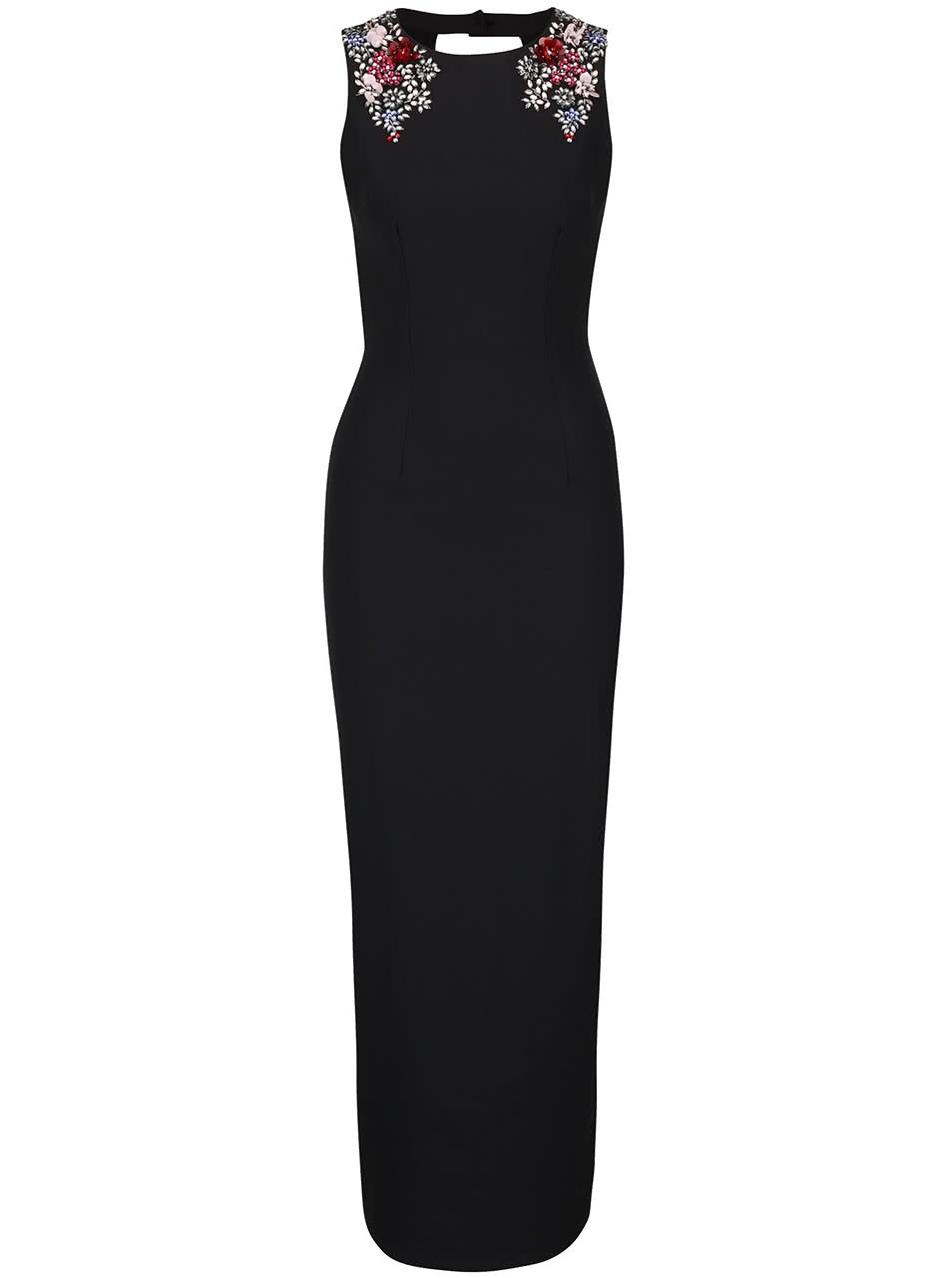 Černé dlouhé šaty s ozdobným detailem na ramenou Little Mistress