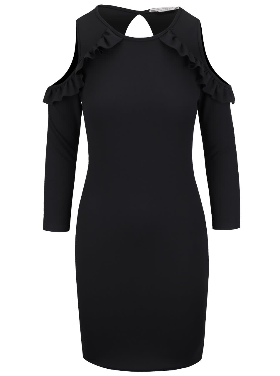 Černé šaty s volánky u ramenou Miss Selfridge