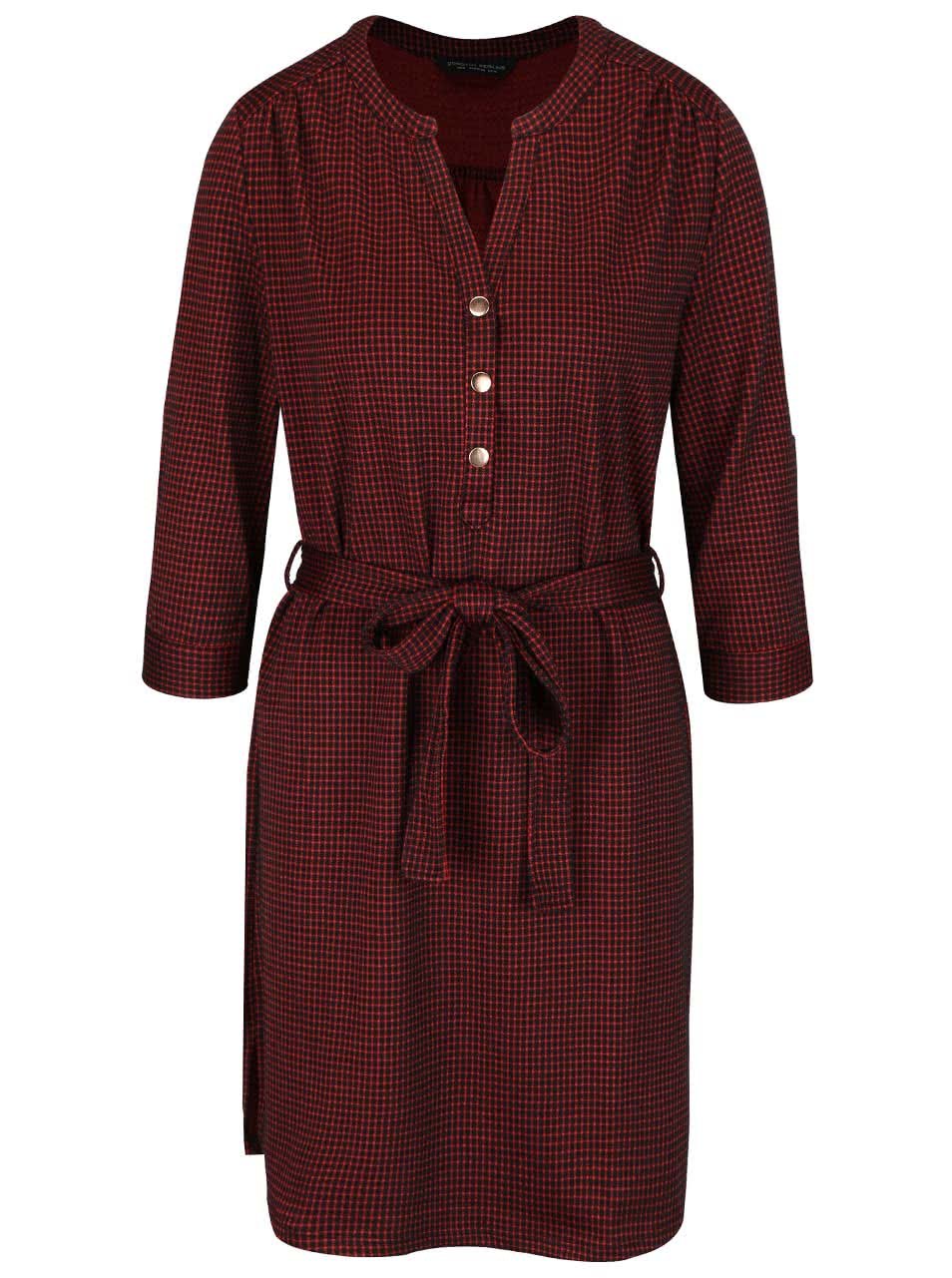 Černo-červené kostkované šaty s 3/4 rukávy Dorothy Parkins