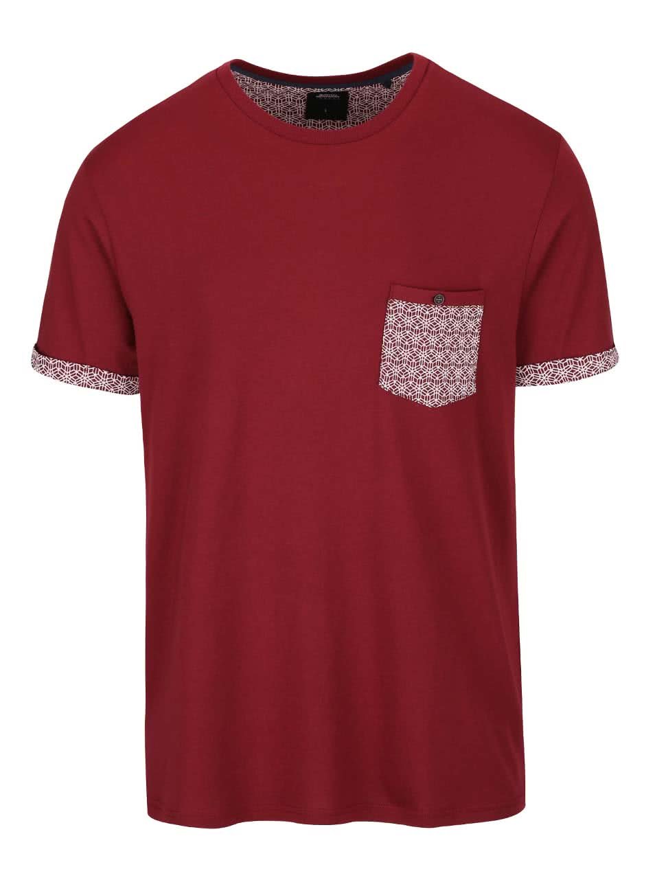 Červené triko se vzorovanou kapsou Burton Menswear London