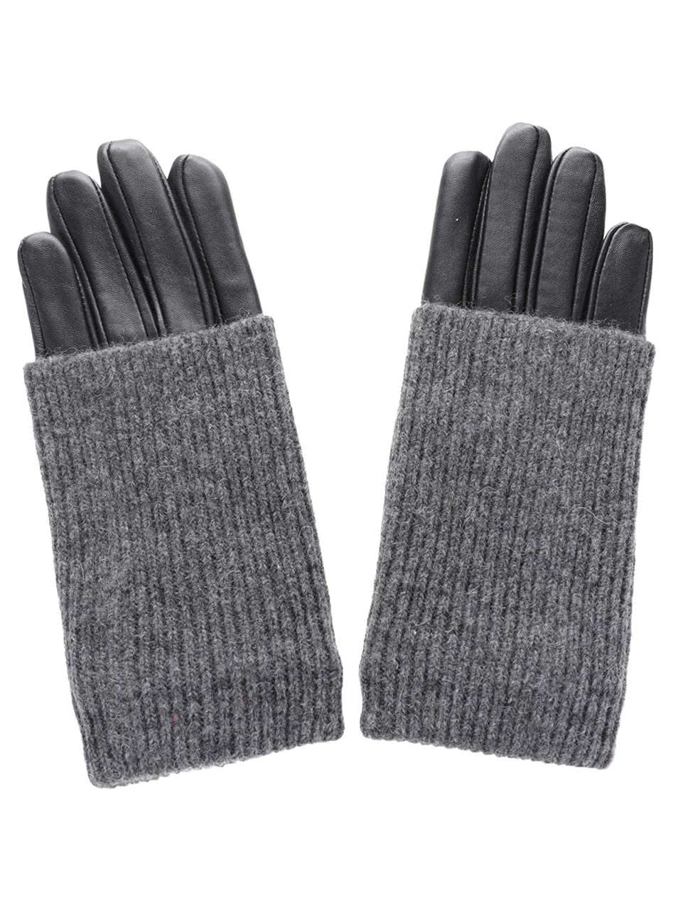 Šedo-černé kožené rukavice Pieces Patty