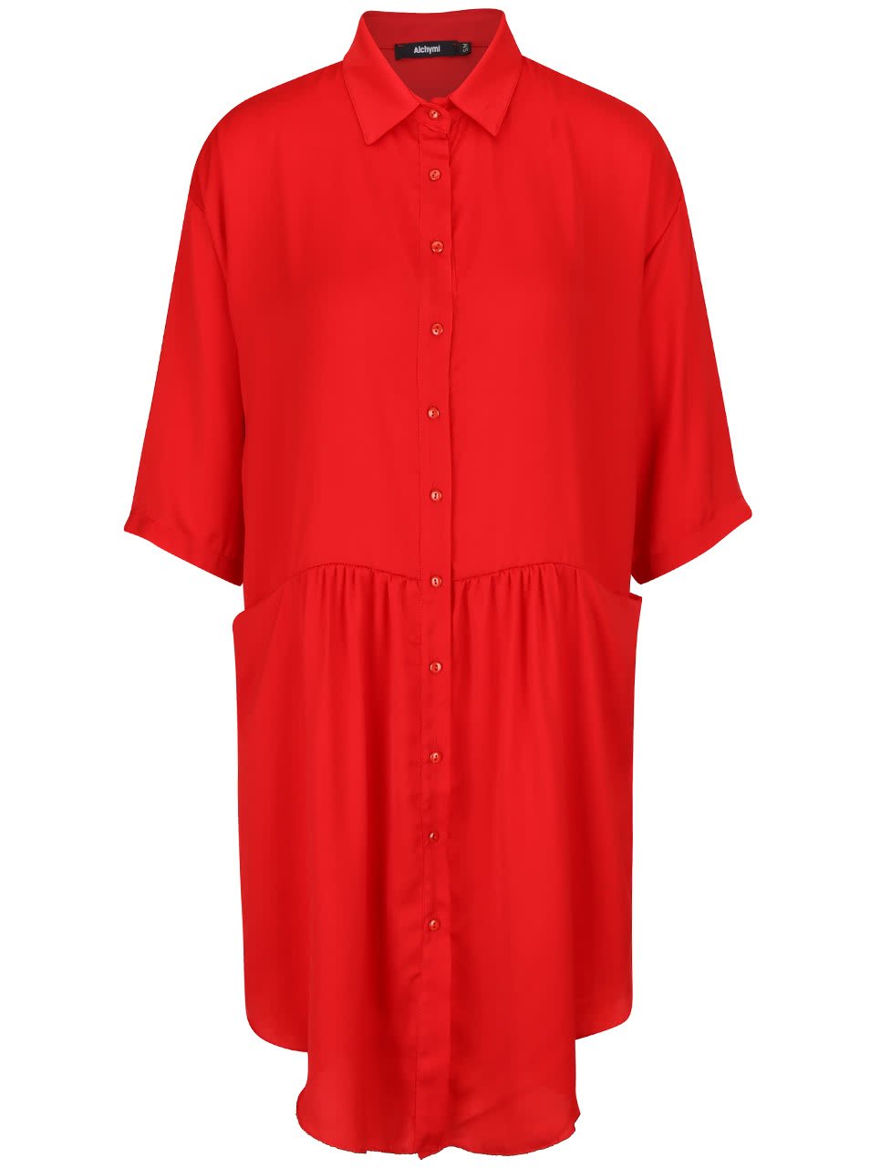 Červené volné košilové šaty s kapsami Alchymi Barbet