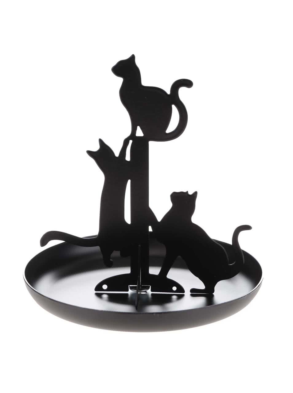 Černý stojan na šperky s kočkami Kikkerland Cat