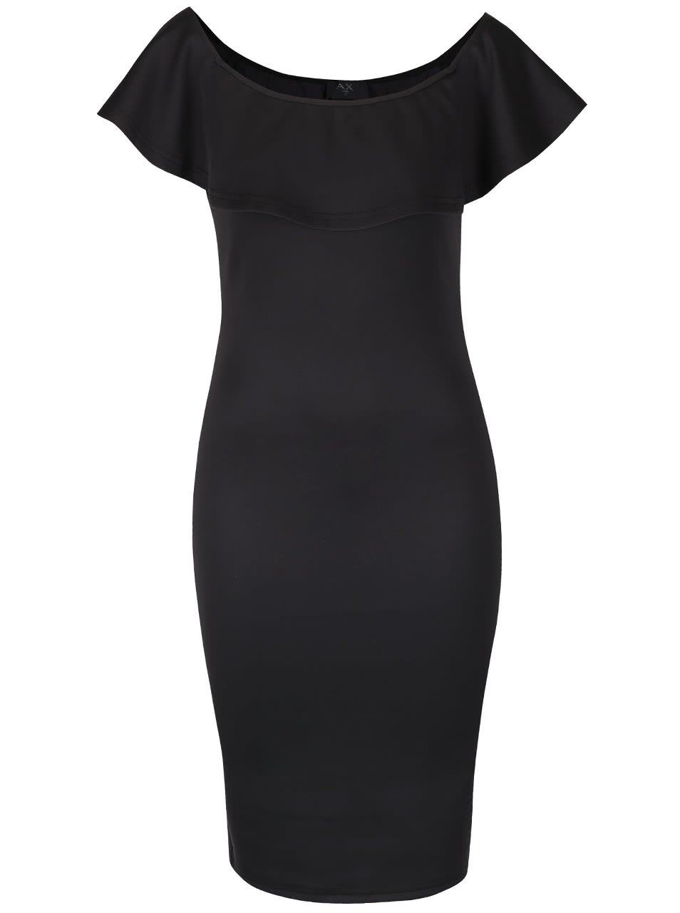 Černé pouzdrové šaty s odhalenými rameny a volánem AX Paris