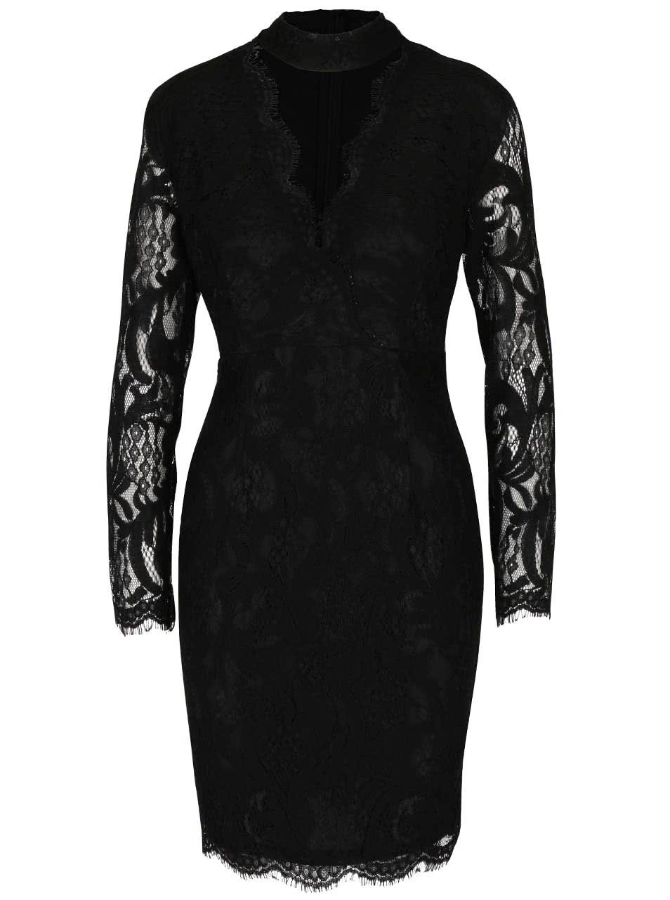 Černé krajkové šaty s hlubokým výstřihem AX Paris