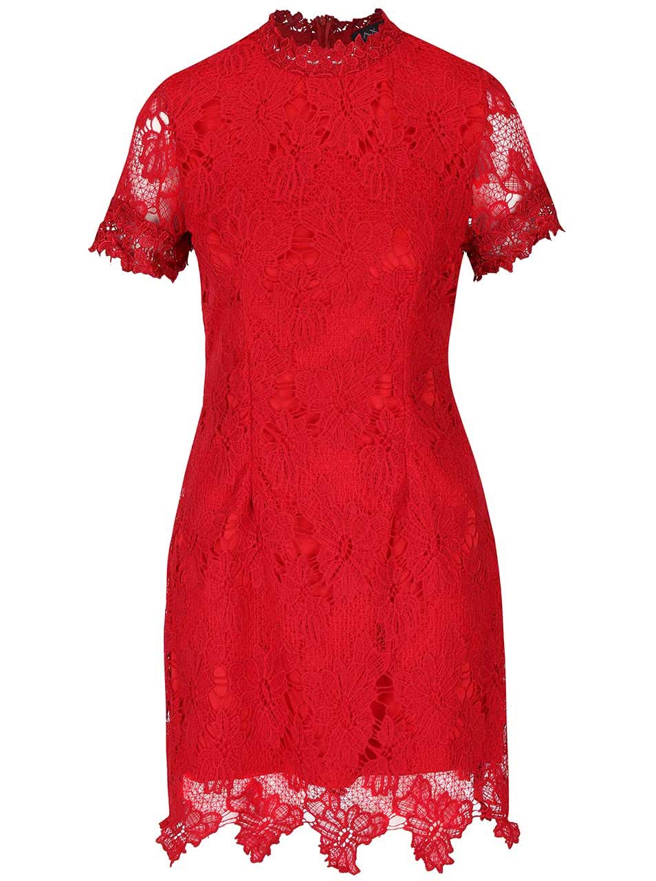 Červené krajkové šaty s krátkým rukávem AX Paris