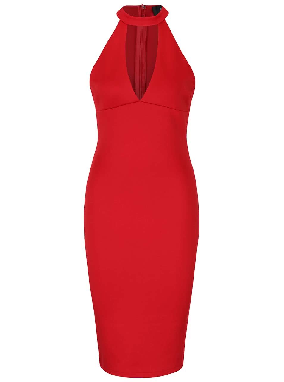 Červené šaty s hlubokým výstřihem AX Paris