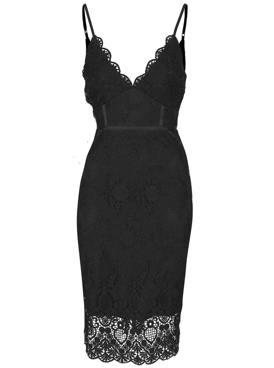 Černé krajkované šaty s úzkými ramínky Lipsy
