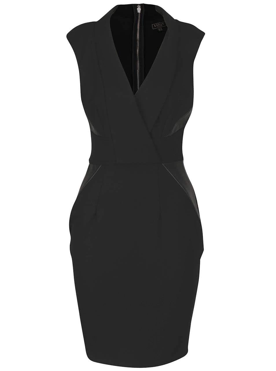 Černé šaty s překládaným výstřihem Lipsy