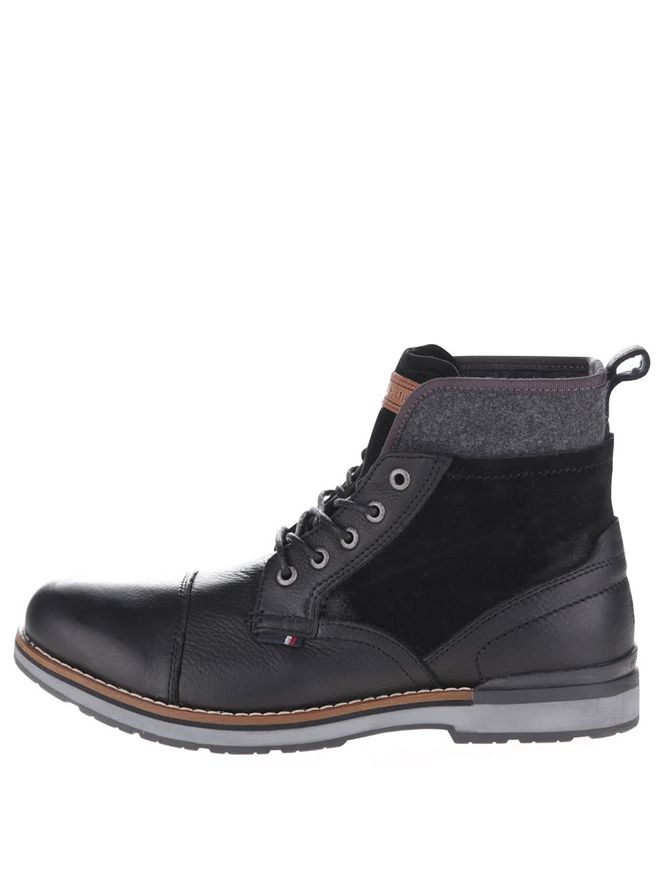 Černé kožené pánské kotníkové boty Tommy Hilfiger