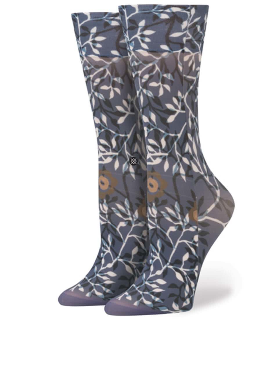 Tmavě modré dámské silonkové ponožky se vzorem Stance Blue Leaf