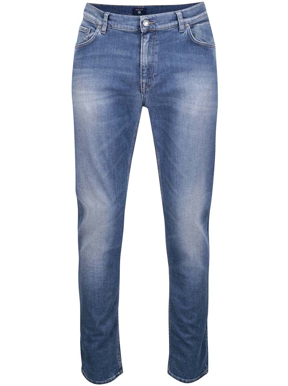 Modré pánské slim straight džíny s vyšisovaným efektem GANT