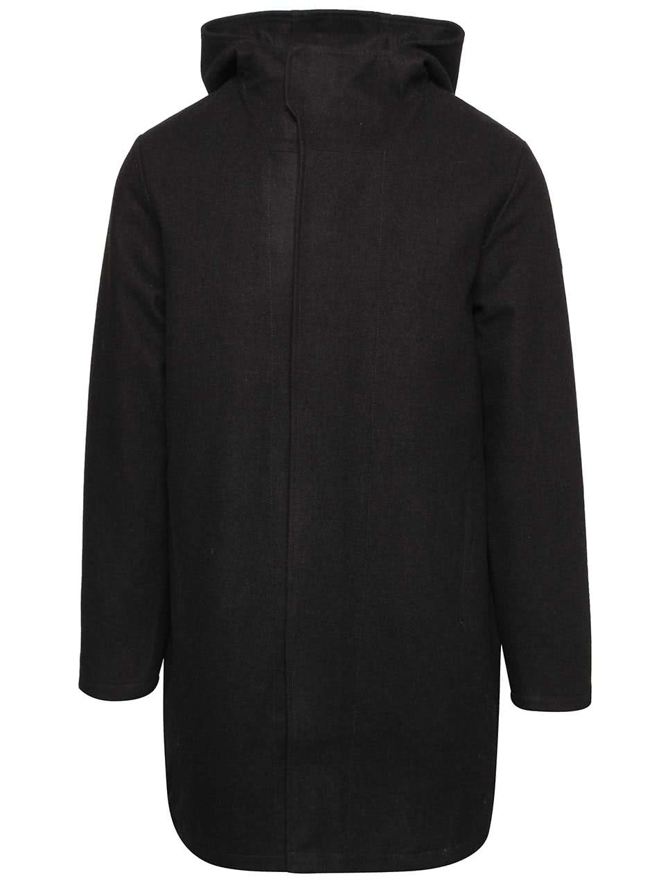 Černá pánská dlouhá bunda s kapucí RVLT