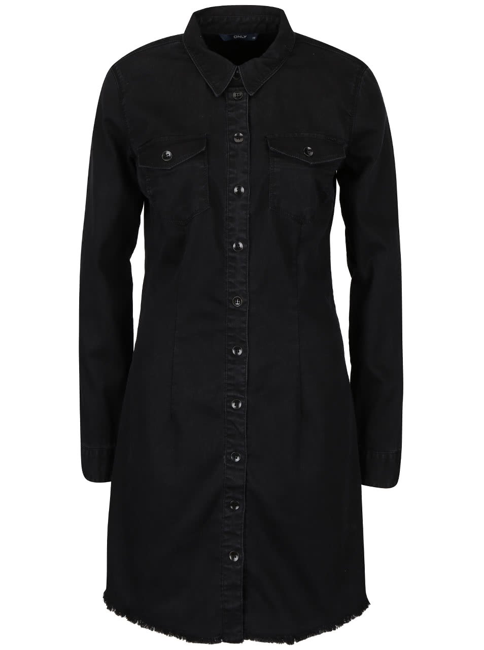 Černé džínové košilové šaty s dlouhým rukávem ONLY Lonni