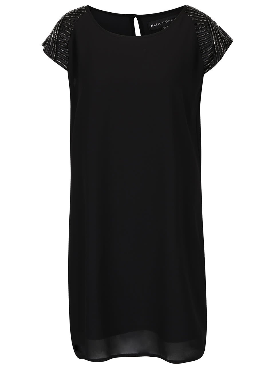 Černé šaty s aplikací na ramenou Mela London