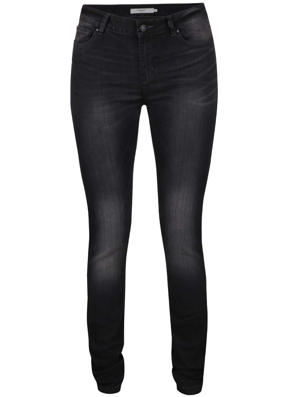 Tmavě šedé slim fit džíny s vyšisovaným efektem Vero Moda Seven