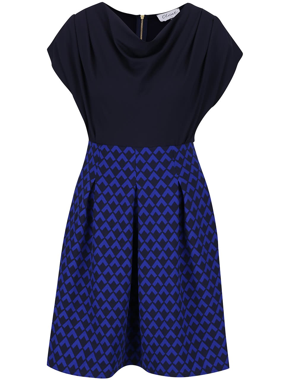Tmavě modré šaty se vzorovanou sukní Closet