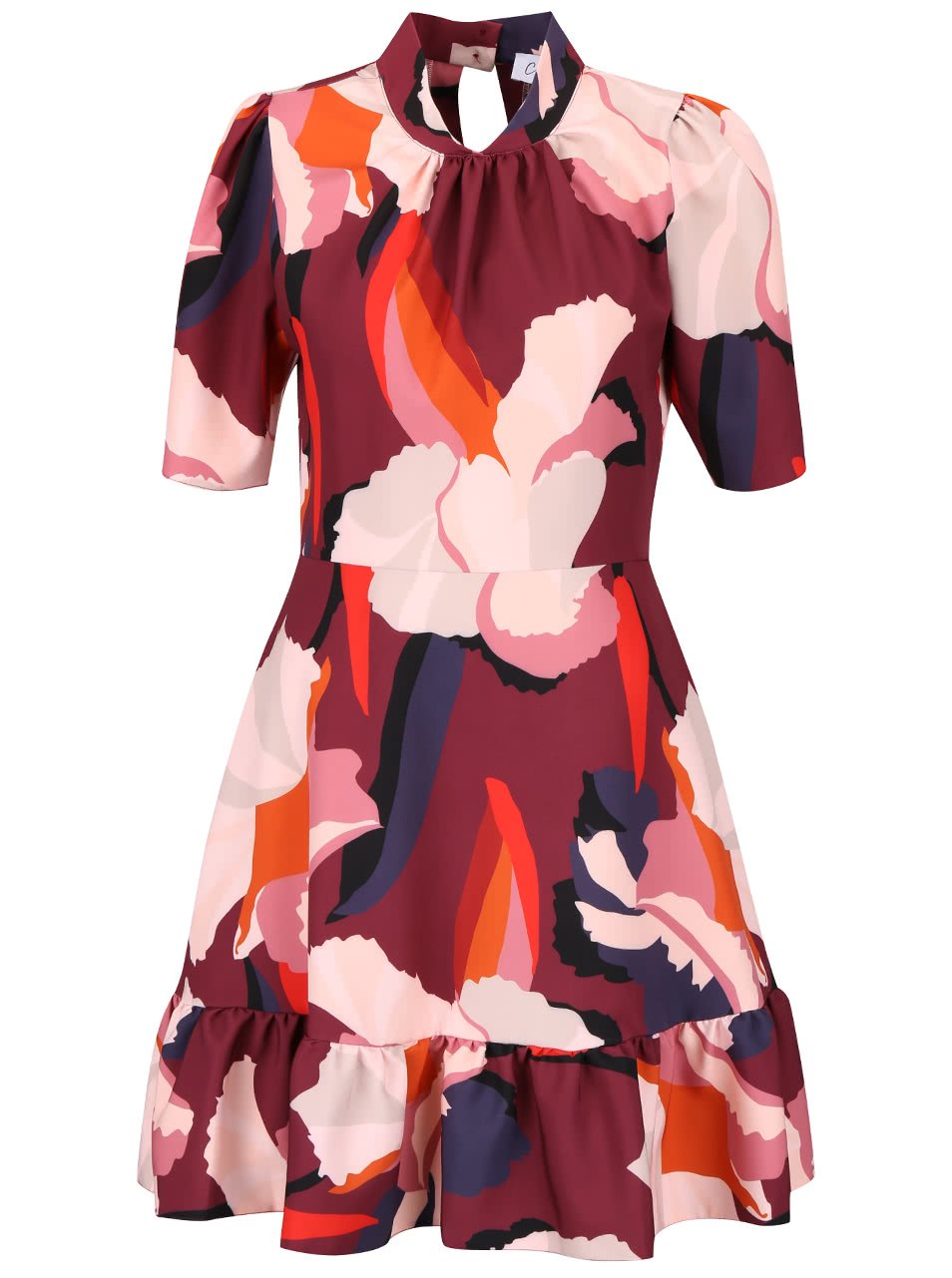 Krémovo-vínové vzorované šaty s volánem Closet