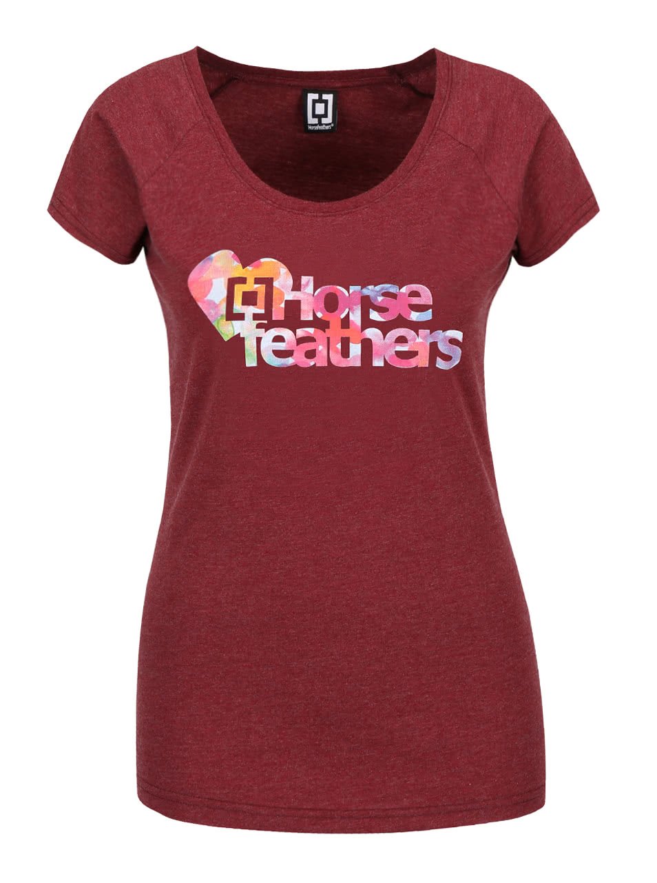 Vínové dámské žíhané tričko s barevným nápisem Horsefeathers Piece