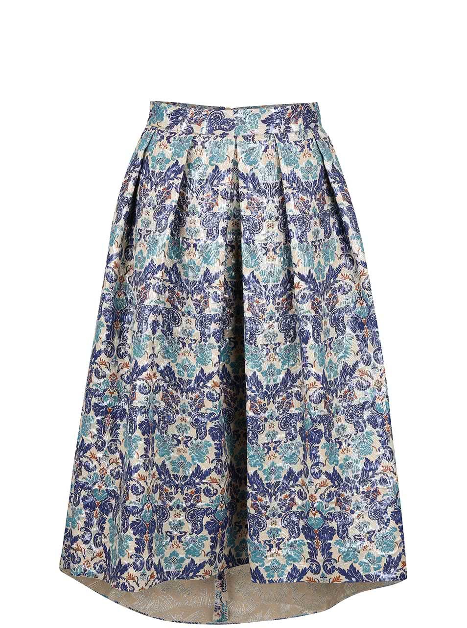 Krémovo-modrá lesklá vzorovaná midi sukně Closet