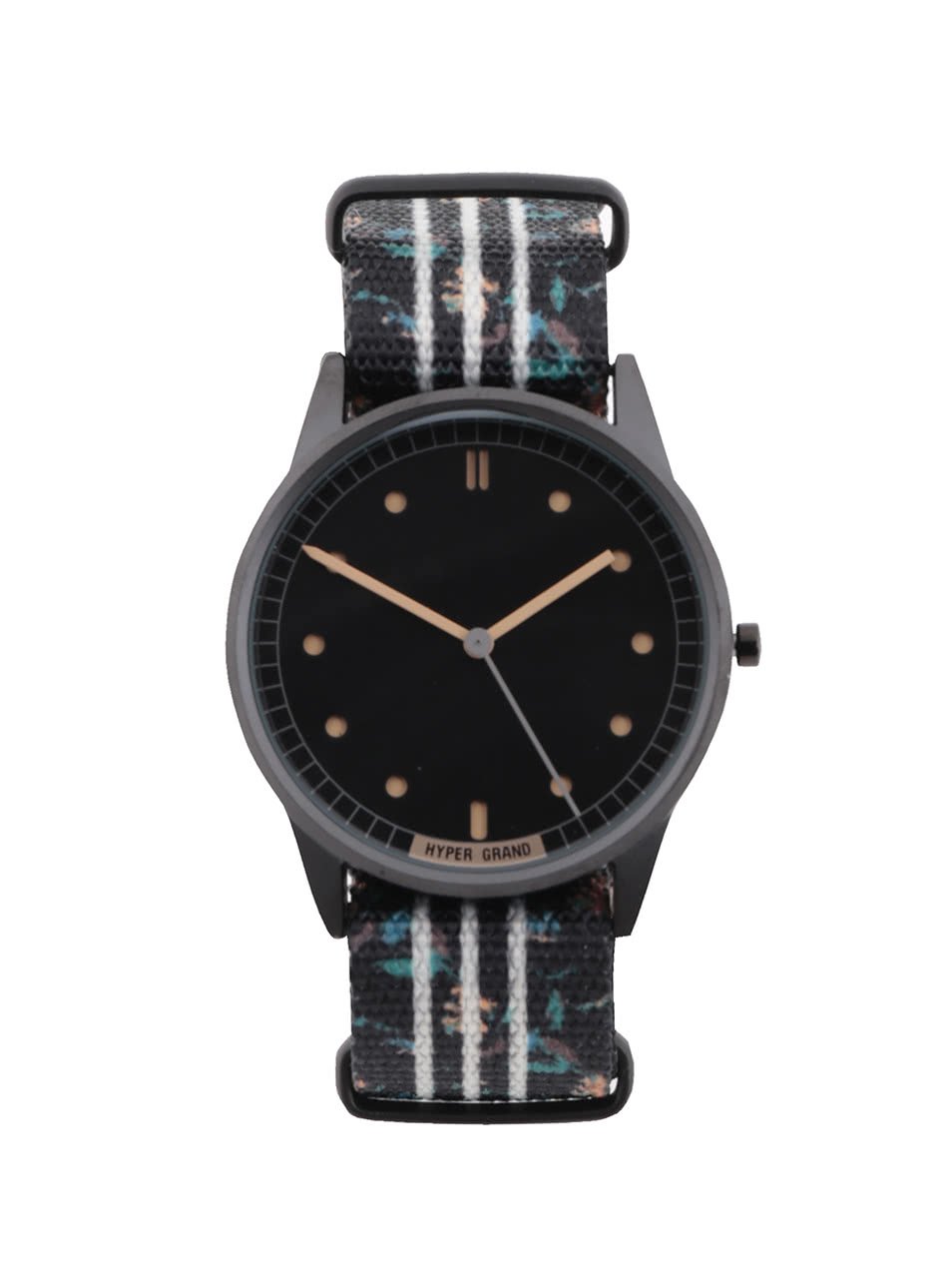 Černé pánské hodinky s textilním vzorovaným páskem HYPERGRAND