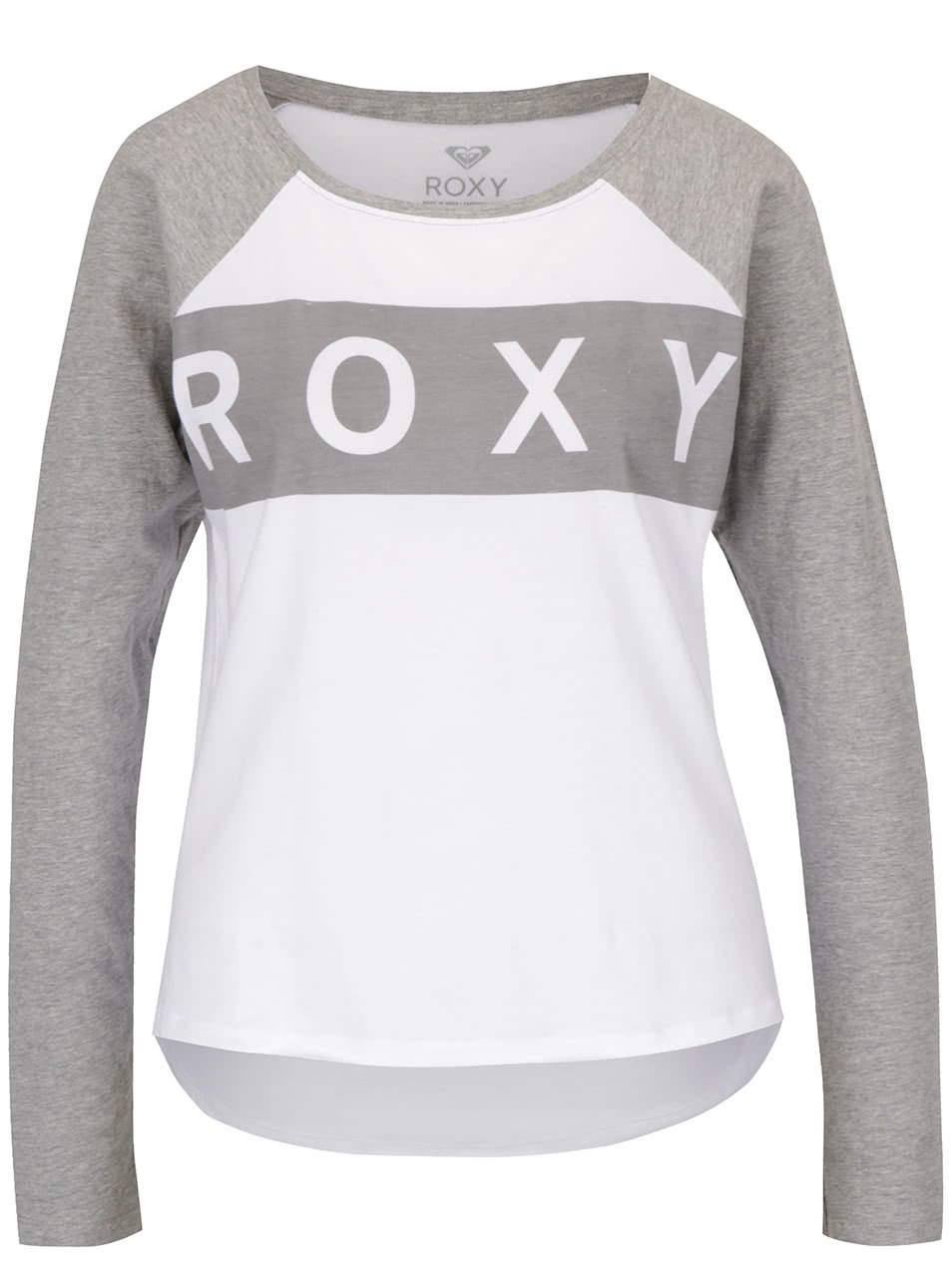 Šedo-bílé tričko s nápisem a dlouhým rukávem Roxy Love